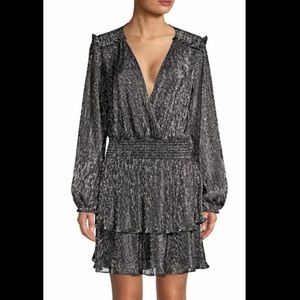 Parker Long-Sleeve Black and Silver Metallic Dress